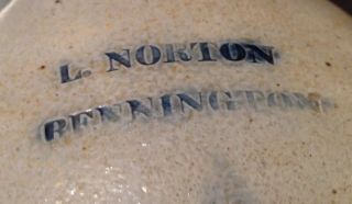 LQQK 3 GALLON L.  NORTON BENNINGTON VT OVOID STONEWARE JUG 1828 - 1833 11