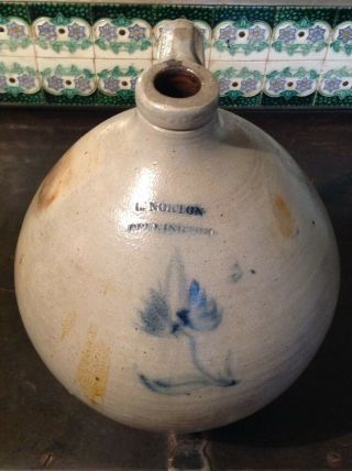 Lqqk 3 Gallon L.  Norton Bennington Vt Ovoid Stoneware Jug 1828 - 1833