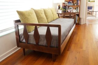Mid Century Couch With Trundle Bed Vintage Daybed Wood Frame Sofa Danish Modern