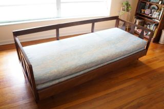 Mid Century Couch with Trundle Bed Vintage Daybed Wood Frame Sofa Danish Modern 4