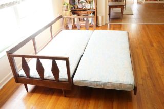 Mid Century Couch with Trundle Bed Vintage Daybed Wood Frame Sofa Danish Modern 5