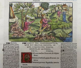 1529 Virgil Folio Fine Woodcut Aeloge Mythology Herdsmen Damon Alphe Flute Sheep