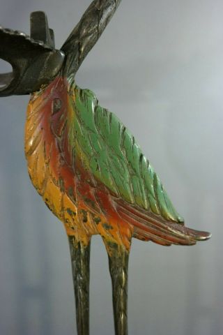 Antique ART DECO POLY - CHROME Painted CRANE Egret BIRD Cast Iron SMOKING STAND 5