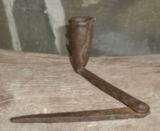 Best Antique 18th C Colonial Wrought Iron Lighting Candle Holder Spike Primitive