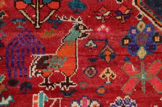 Vintage One - of - a - Kind Animal Pictorial Kashkoli Persian Tribal RED Wool Rug 5x7 11
