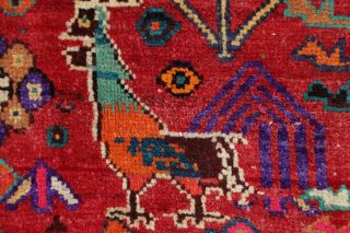 Vintage One - Of - A - Kind Animal Pictorial Kashkoli Persian Tribal Red Wool Rug 5x7
