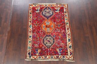 Vintage One - of - a - Kind Animal Pictorial Kashkoli Persian Tribal RED Wool Rug 5x7 3