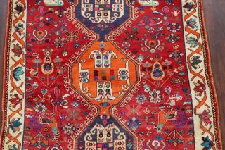 Vintage One - of - a - Kind Animal Pictorial Kashkoli Persian Tribal RED Wool Rug 5x7 4