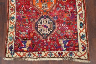 Vintage One - of - a - Kind Animal Pictorial Kashkoli Persian Tribal RED Wool Rug 5x7 6