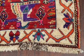 Vintage One - of - a - Kind Animal Pictorial Kashkoli Persian Tribal RED Wool Rug 5x7 7