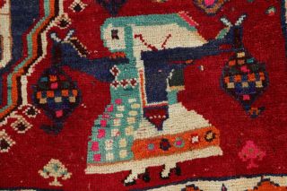 Vintage One - of - a - Kind Animal Pictorial Kashkoli Persian Tribal RED Wool Rug 5x7 8