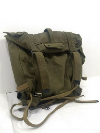 Vintage 1940s Wwii Military Green Field Haversack Backpack Bag