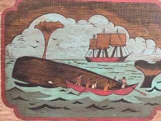 Vintage American Folk Art Painting Of A Whaling Scene Sperm Whale 7