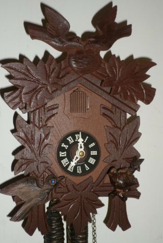 Very Rare German Black Forest 4 Birds & Nest Hand Carved Cuckoo Clock