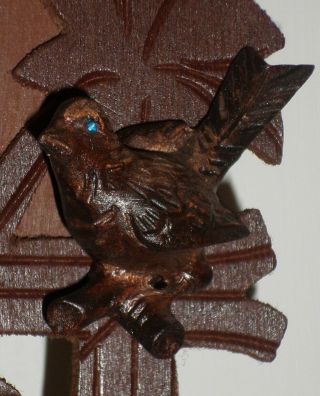 VERY RARE GERMAN BLACK FOREST 4 BIRDS & NEST HAND CARVED CUCKOO CLOCK 4