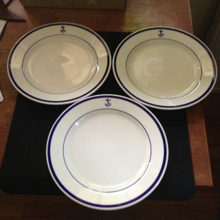 3 Homer Laughlin Us Navy Fouled Anchor Dinner Plates Officers Mess Wardroom