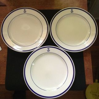 3 Homer Laughlin US NAVY FOULED ANCHOR Dinner Plates OFFICERS MESS WARDROOM 2