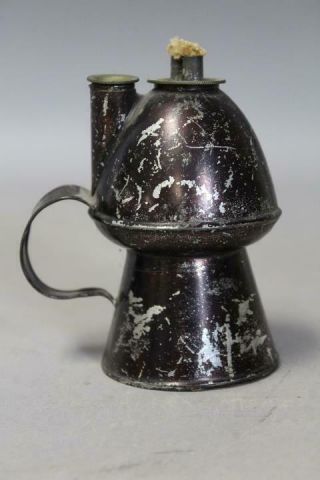 Rare Small 19th C Tin " Petticoat " Or Peg Whale Oil Lamp In Surface