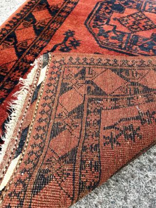 Vintage Mid 20th Century Afghan Runner Rug Carpet Burnt Orange & Blue 10