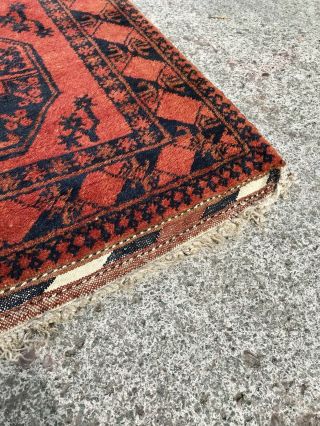 Vintage Mid 20th Century Afghan Runner Rug Carpet Burnt Orange & Blue 4