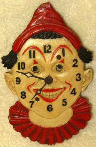 1930s Lux Clock Manufacturing Co.  Red Clown Wall Clock Or Restore