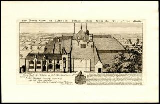 1726 1st Ed Samuel Buck Engraving The North View of Lincoln Palace 2