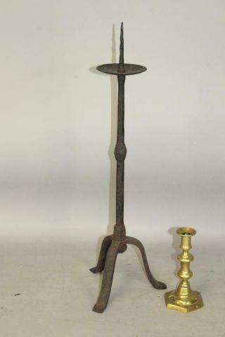 A Fantastic 17th C Pilgrim Period Wrought Iron Pricket Stick Candle Holder