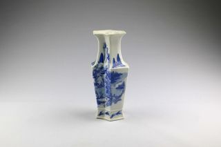 Fine Antique Chinese 20thc Republic Blue & White Porcelain Octagonal Shape Vase
