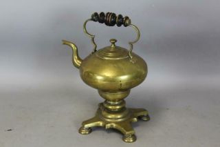 Rare Early 18th C Queen Anne Brass Goose - Neck Teapot With Its Stand
