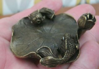 Japanese Koi Carp & Lotus Lost Wax Cast Bronze Pin Jewellery Tray