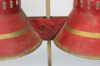 FANTASTIC EARLY 19TH C TIN TOLE RED PAINTED DOUBLE BOUILLOTE CANDLE HOLDER 10