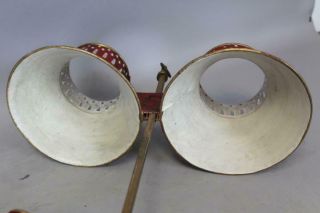 FANTASTIC EARLY 19TH C TIN TOLE RED PAINTED DOUBLE BOUILLOTE CANDLE HOLDER 12