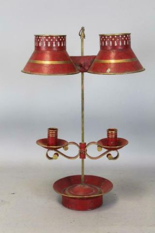 Fantastic Early 19th C Tin Tole Red Painted Double Bouillote Candle Holder