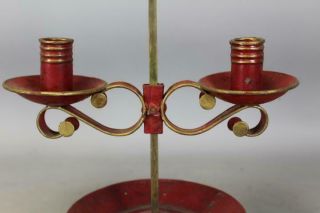 FANTASTIC EARLY 19TH C TIN TOLE RED PAINTED DOUBLE BOUILLOTE CANDLE HOLDER 7