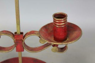 FANTASTIC EARLY 19TH C TIN TOLE RED PAINTED DOUBLE BOUILLOTE CANDLE HOLDER 8