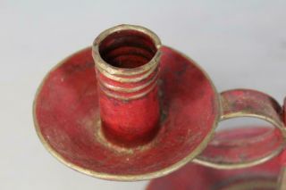 FANTASTIC EARLY 19TH C TIN TOLE RED PAINTED DOUBLE BOUILLOTE CANDLE HOLDER 9