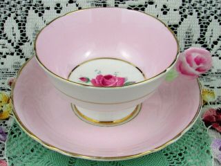Paragon Candy Pink Rose Handle Wide Mouth Tea Cup And Saucer