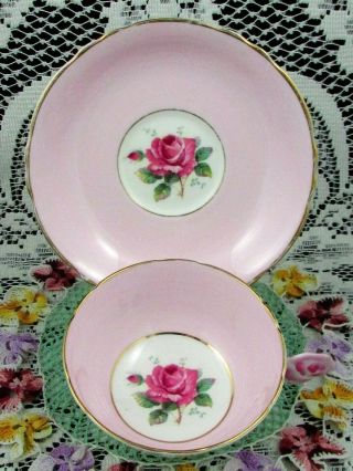 PARAGON CANDY PINK ROSE HANDLE WIDE MOUTH TEA CUP AND SAUCER 2