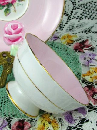 PARAGON CANDY PINK ROSE HANDLE WIDE MOUTH TEA CUP AND SAUCER 3