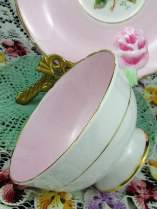 PARAGON CANDY PINK ROSE HANDLE WIDE MOUTH TEA CUP AND SAUCER 5