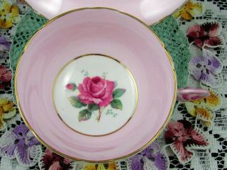 PARAGON CANDY PINK ROSE HANDLE WIDE MOUTH TEA CUP AND SAUCER 6