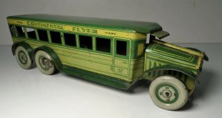 Vintage Tin Windup Strauss Green 57 Continental Flyer Bus
