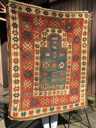 Antique 1890s Tribal Shirvan Kuba Caucasian Prayer Rug Kazak Very Rare 3’3x4’