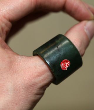 Antique Chinese Qing Dynasty Spinach Jade Archers Ring,  19th Century.