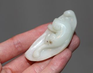 Antique Chinese Carved White Jade Cat On A Leaf,  Qing Dynasty 18,  19th Century.
