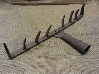 Rare Vintage Hand Forged Garden Rake Antique Farm Old Tool Tools 8395