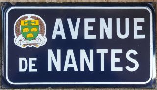 Old French Enamel Street Sign Road Plaque Avenue De Nantes Saint - Mathurin Vendée