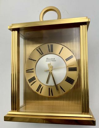 Vintage Brass Finish Bulova Accutron 214 Desk Mantle Carriage Clock