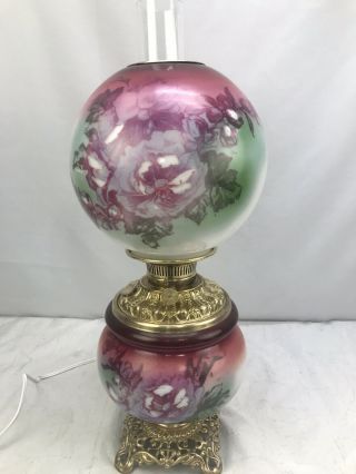 Antique Victorian Consolidated Gwtw Gone With The Wind Oil Lamp Hand Painted