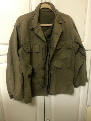 Vtg Wwii Button Hbt Cargo Shirt Herringbone Twill Size Large D Day
